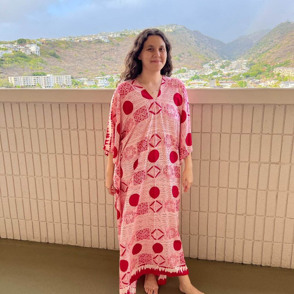 Handmade Red polkadot long kaftan One size resort Wear
